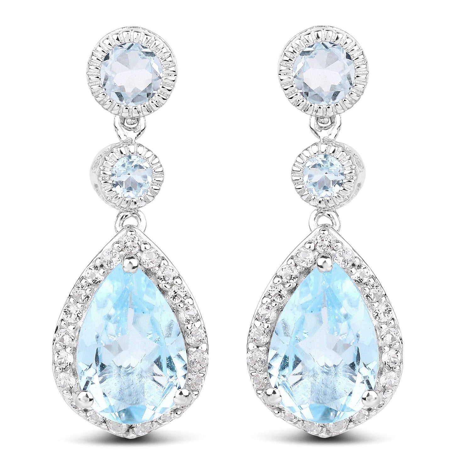 Pendientes de plata de ley .925 con topacio azul genuino de 9,46 quilates y topacio blanco