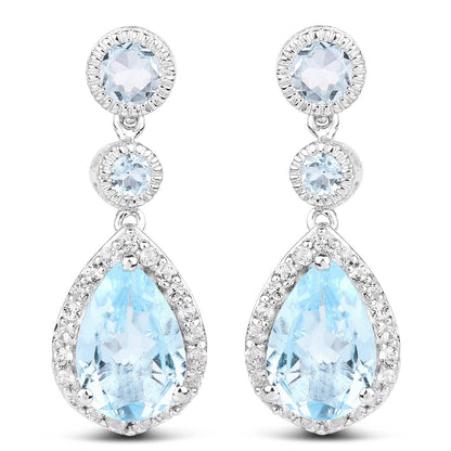 Pendientes de plata de ley .925 con topacio azul genuino de 9,46 quilates y topacio blanco