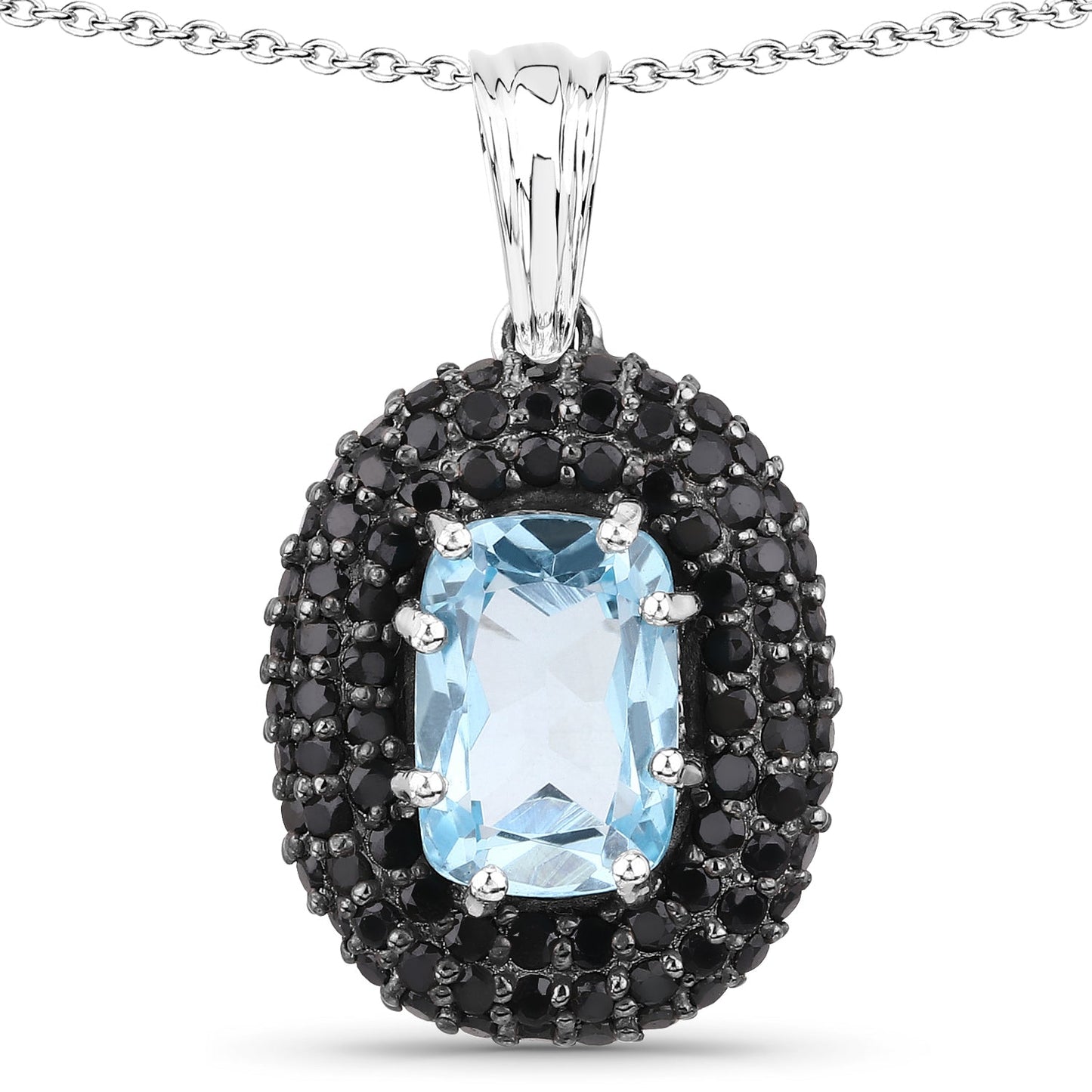 Colgante de plata de ley .925 con topacio azul auténtico de 6,70 quilates y espinela negra