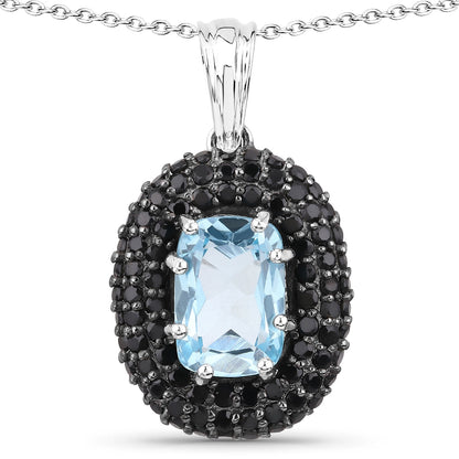 Colgante de plata de ley .925 con topacio azul auténtico de 6,70 quilates y espinela negra