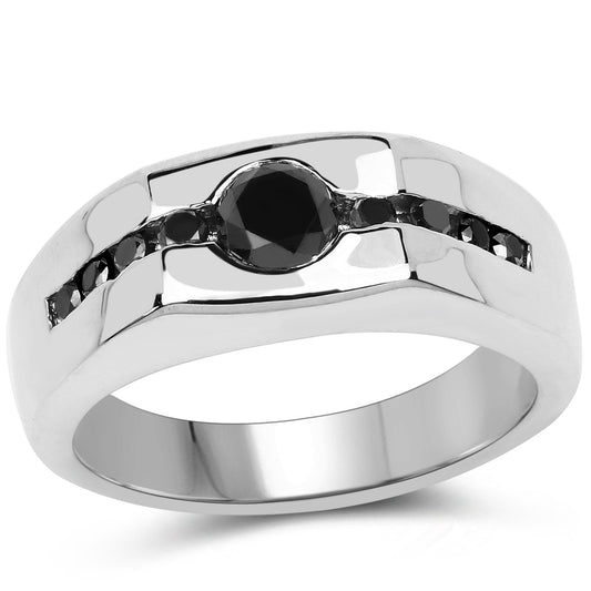 Anillo de plata esterlina .925 con diamante negro genuino de 0.74 quilates