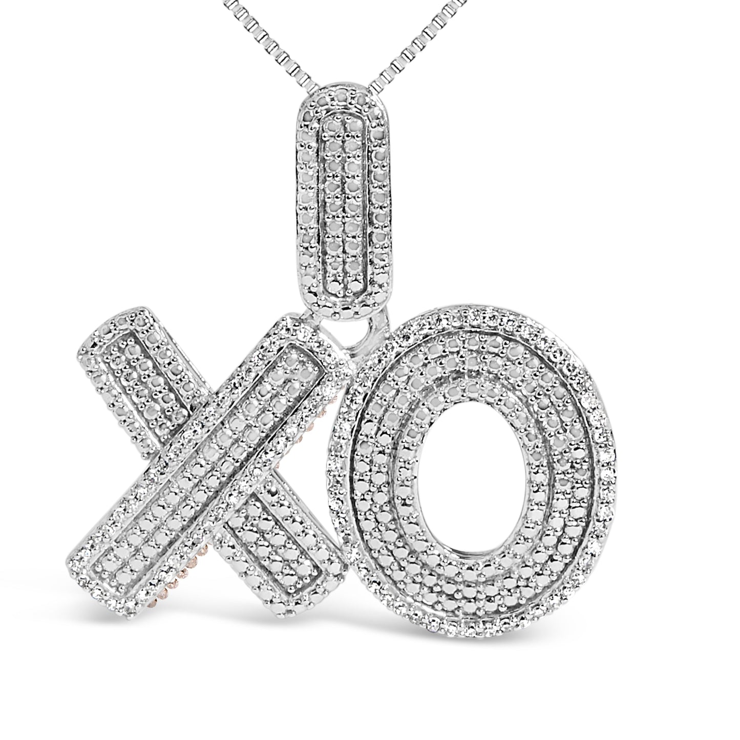 Collar con colgante en forma de XO de plata de ley con pavé de diamantes de 1/4 Cttw