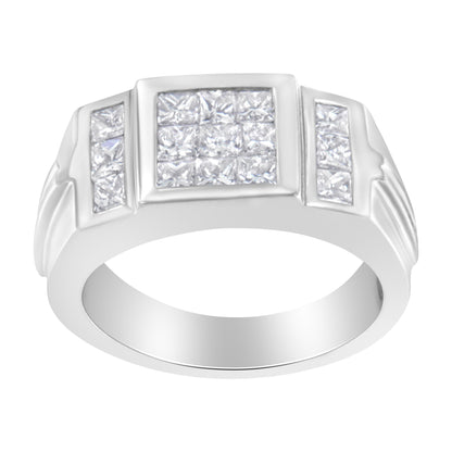 Anillo para hombre de oro blanco de 14 quilates con grupo de diamantes (2 quilates de peso total, color G-H, claridad SI1-SI2)