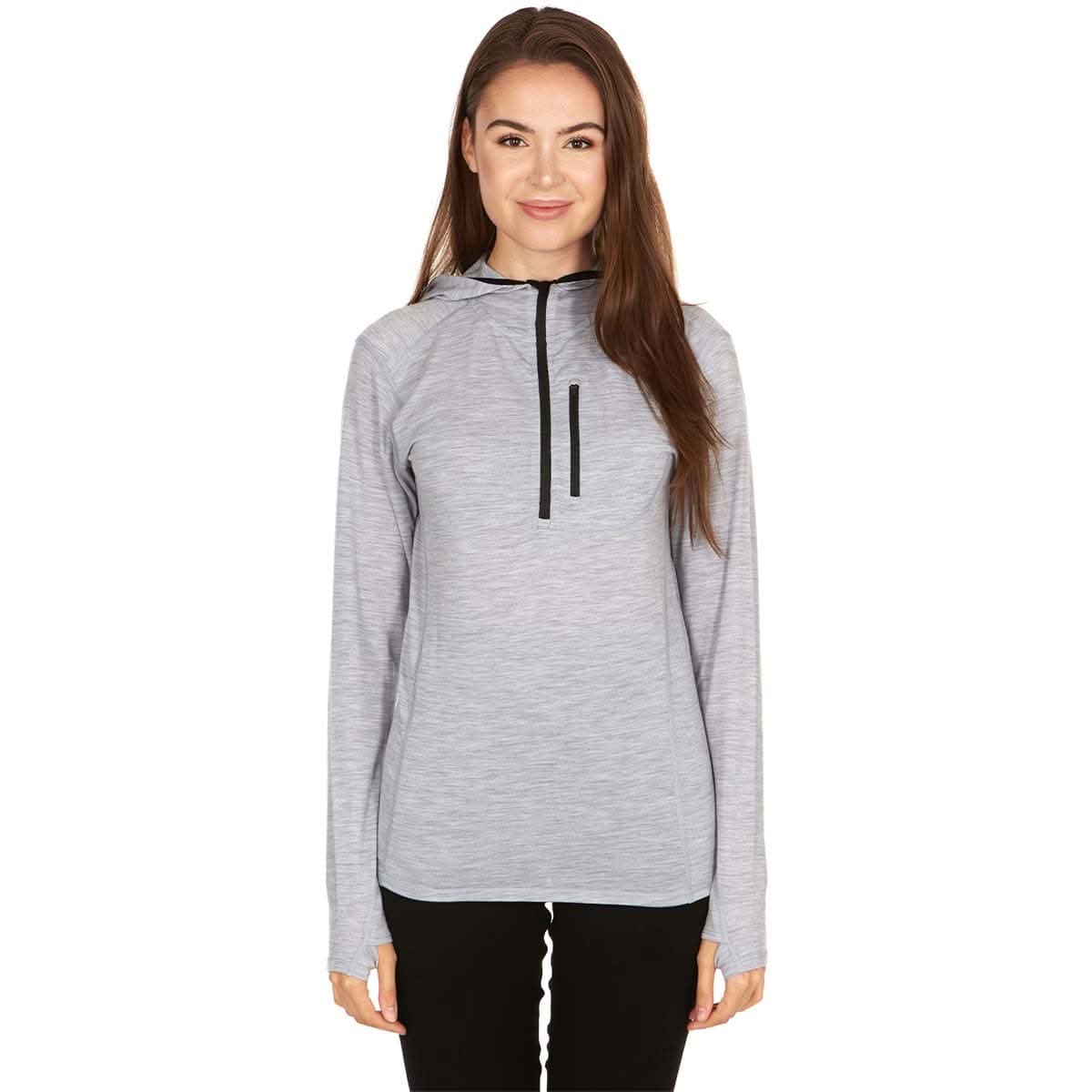 Sudadera de mujer con cremallera de 1/4 y capucha de lana merina - Micropeso
