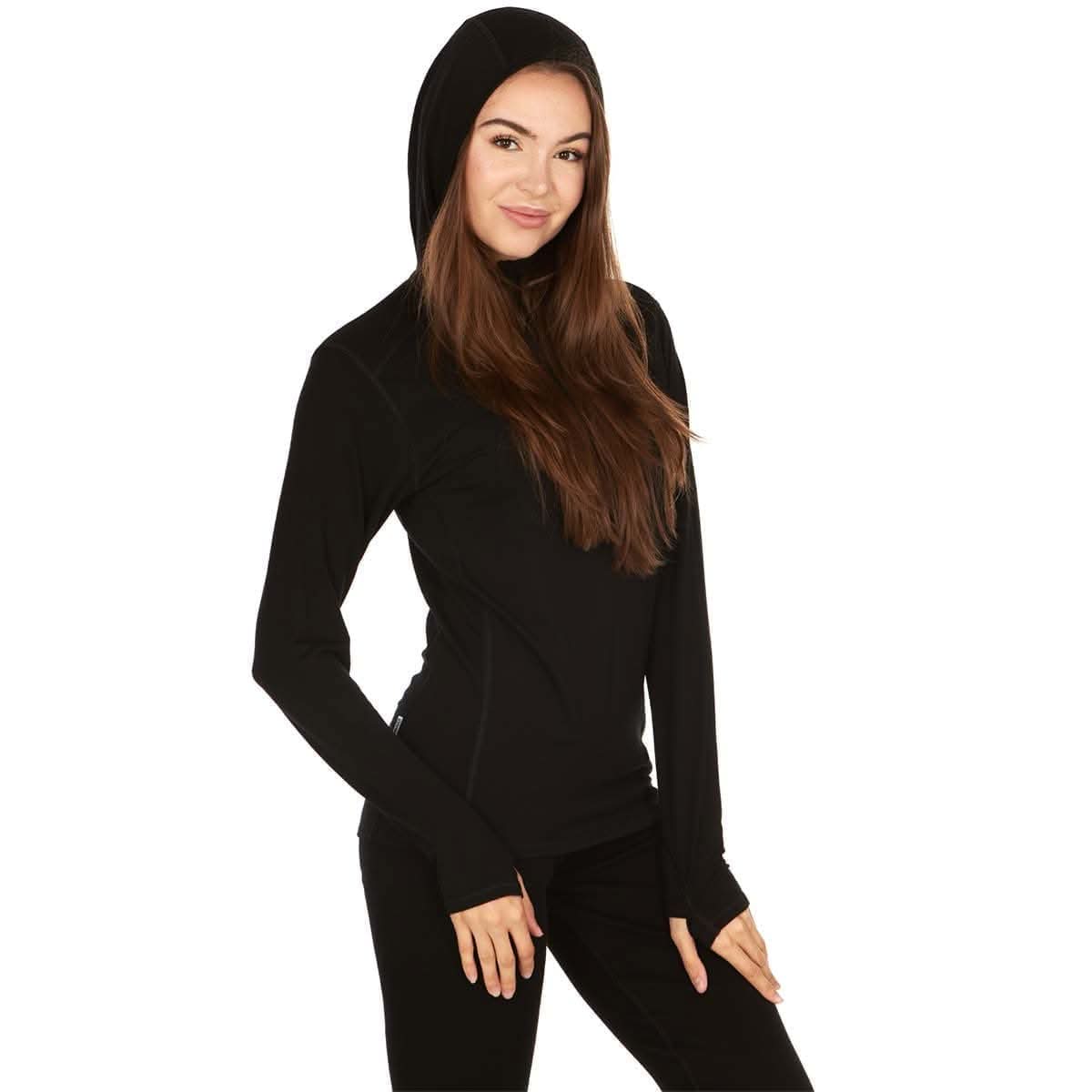 Sudadera de mujer con cremallera de 1/4 y capucha de lana merina - Micropeso