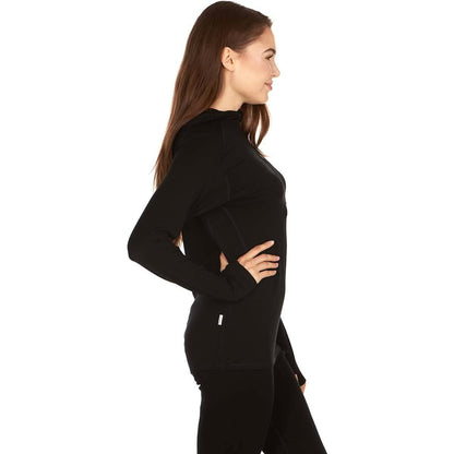 Sudadera de mujer con cremallera de 1/4 y capucha de lana merina - Micropeso