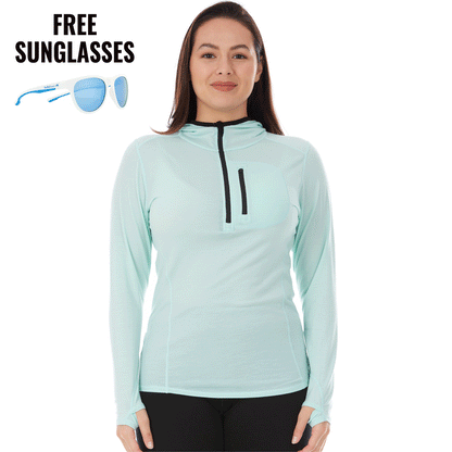 Sudadera de mujer con cremallera de 1/4 y capucha de lana merina - Micropeso