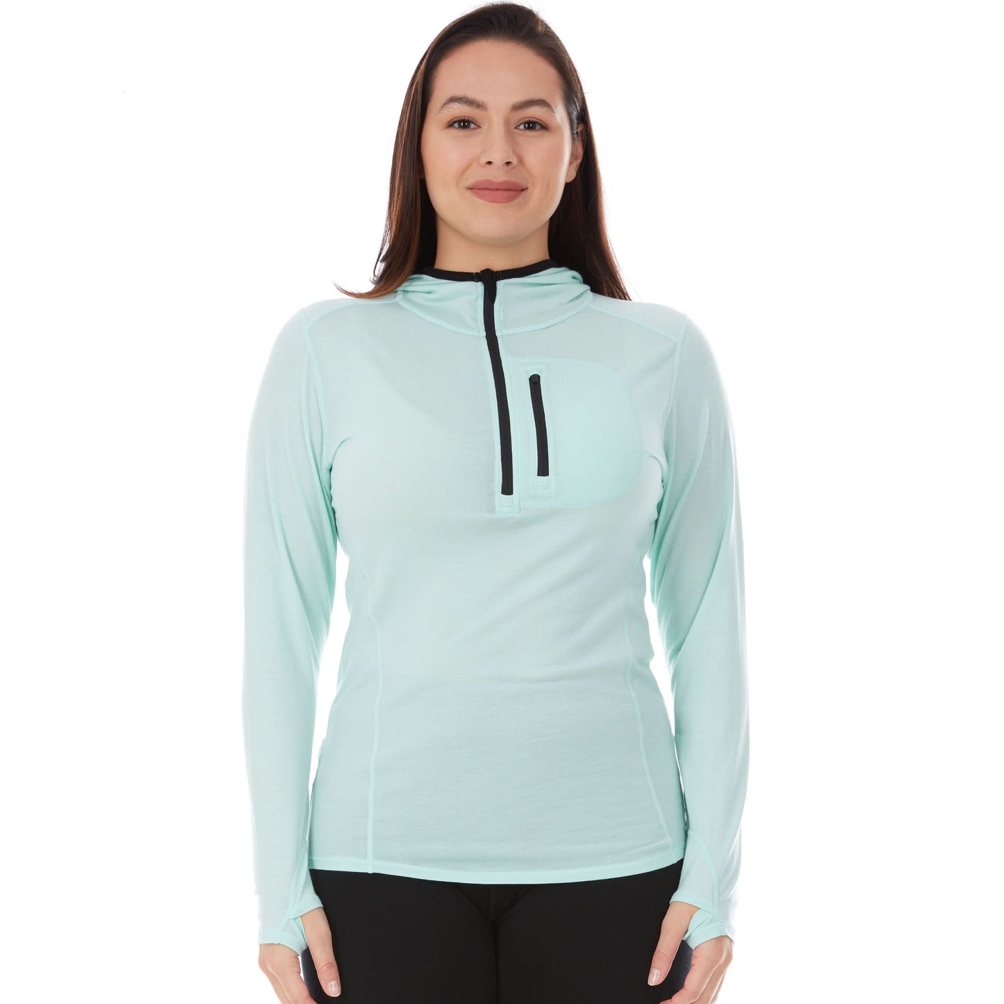 Sudadera de mujer con cremallera de 1/4 y capucha de lana merina - Micropeso