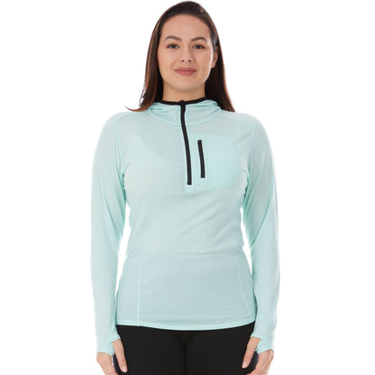 Sudadera de mujer con cremallera de 1/4 y capucha de lana merina - Micropeso
