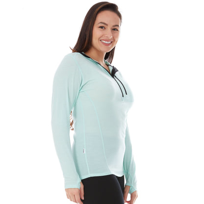Sudadera de mujer con cremallera de 1/4 y capucha de lana merina - Micropeso