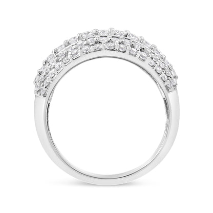 Anillo de racimo de diamantes redondos y talla baguette de 2.00 Cttw en plata de ley .925 (color H-I, claridad I1-I2) - Talla 7