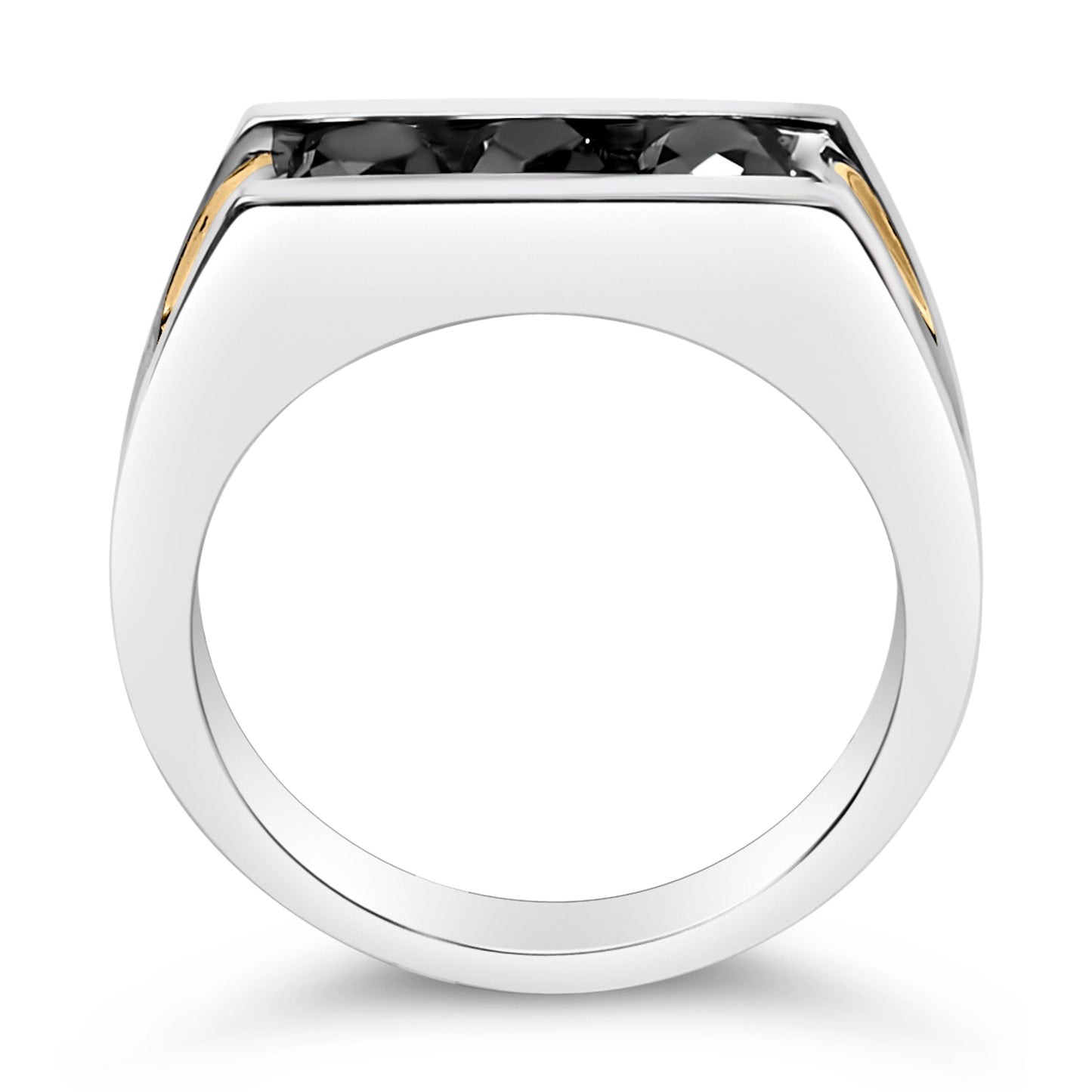 Anillo de hombre de plata de ley con baño de oro amarillo de 14k y diamantes negros de 1-1/2 Cttw engastados en canal