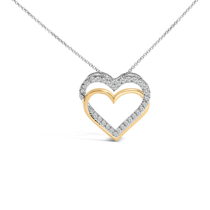 Collar con colgante de doble corazón de diamantes de 1,00 Cttw en plata de ley chapada en oro amarillo de 14K
