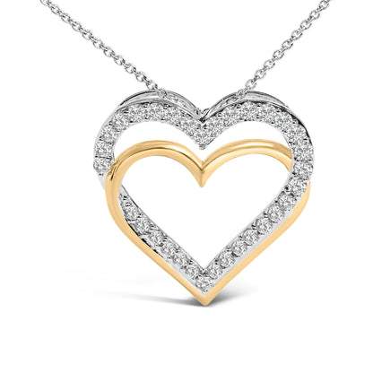 Collar con colgante de doble corazón de diamantes de 1,00 Cttw en plata de ley chapada en oro amarillo de 14K