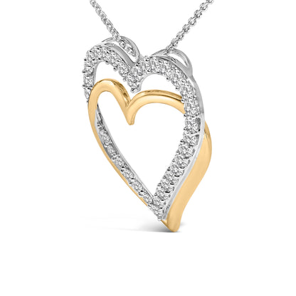 Collar con colgante de doble corazón de diamantes de 1,00 Cttw en plata de ley chapada en oro amarillo de 14K