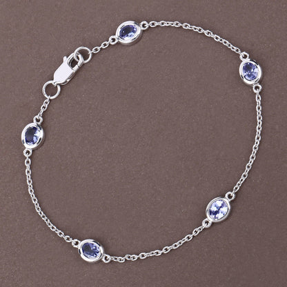 Pulsera de plata de ley .925 con tanzanita genuina de 1,65 quilates
