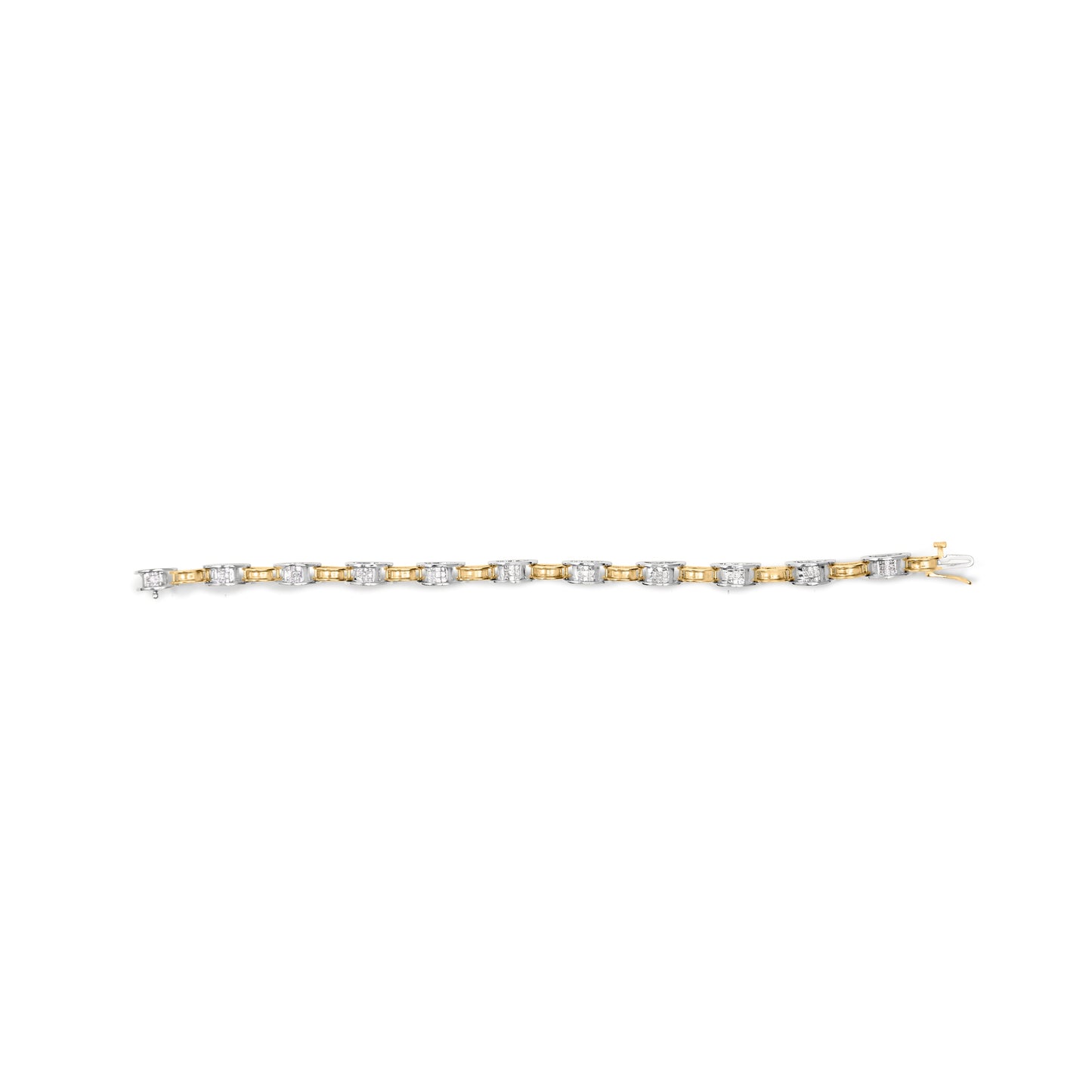 Pulsera de 7" de oro de 14K de dos tonos con eslabones y diamantes de corte princesa de 1,00 Cttw (color H-I, claridad SI1-SI2)