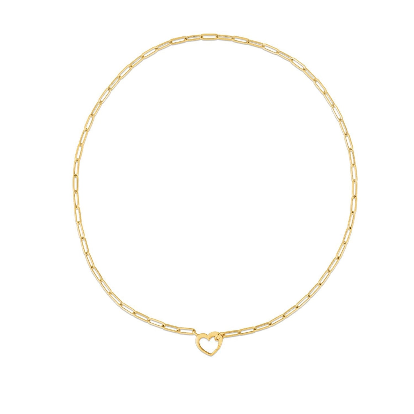 Collar de eslabones tipo clip de oro amarillo de 14k con elemento de corazón