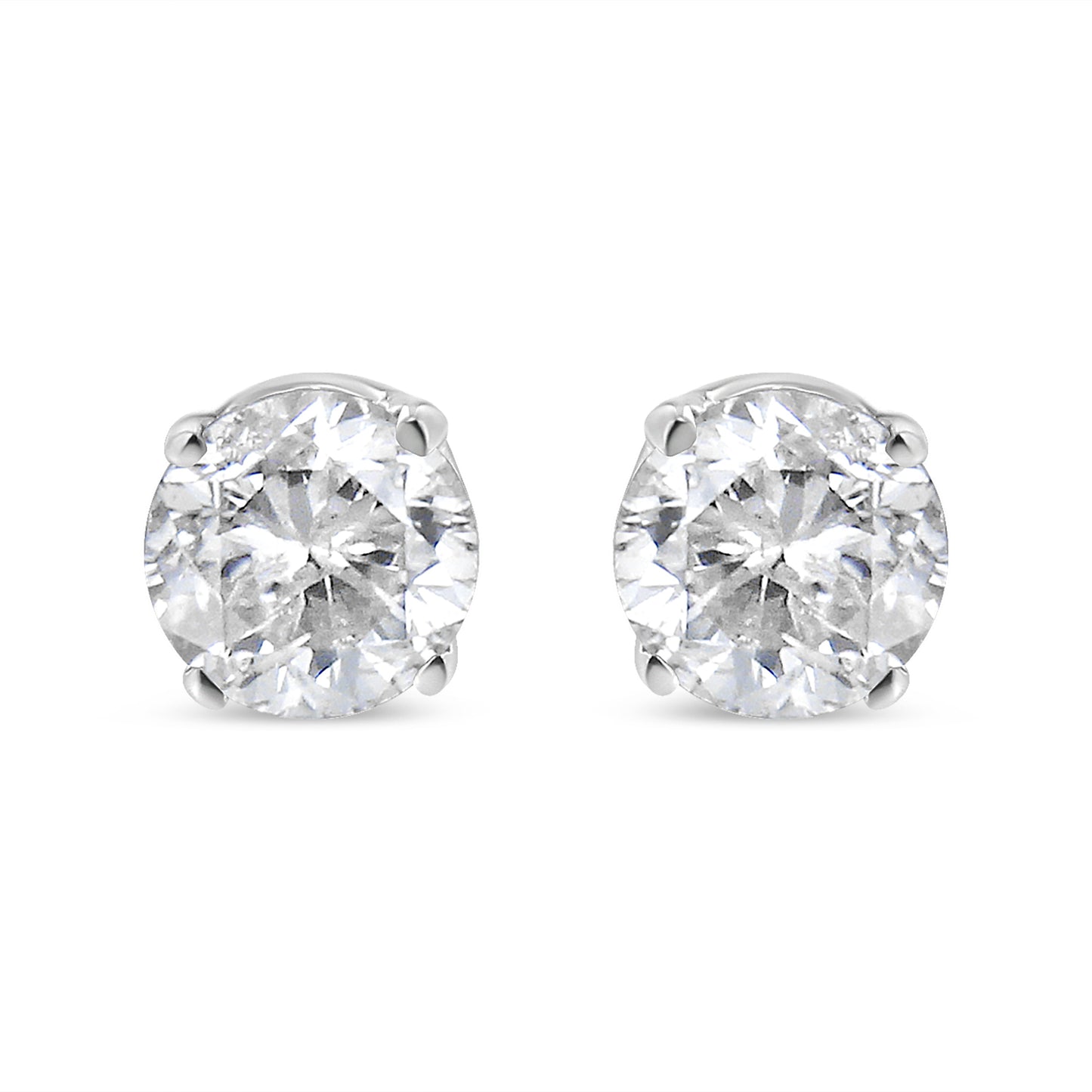 Pendientes de tuerca de oro blanco de 14K con solitario de diamante cultivado en laboratorio de 1.0 Cttw talla redonda brillante engastado en 4 puntas y cierre a presión (color E-F, claridad VVS2-VS1)