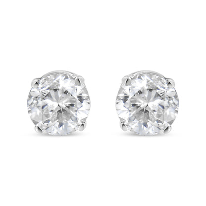 Pendientes de tuerca de oro blanco de 14K con solitario de diamante cultivado en laboratorio de 1.0 Cttw talla redonda brillante engastado en 4 puntas y cierre a presión (color E-F, claridad VVS2-VS1)