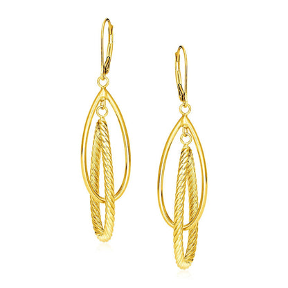 Pendientes de oro amarillo de 14k con colgantes en forma de lágrima brillantes y texturizados