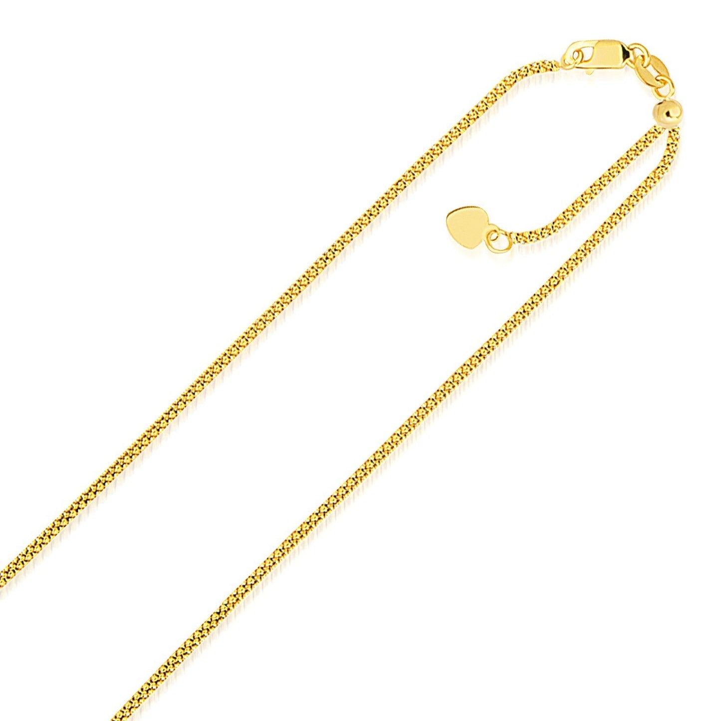 Cadena Ajustable de Palomitas de Maíz de Oro Amarillo de 14k de 1.3mm