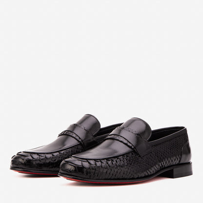 The Aurelio Black Python & Baby Buffalo Leather Penny Loafer