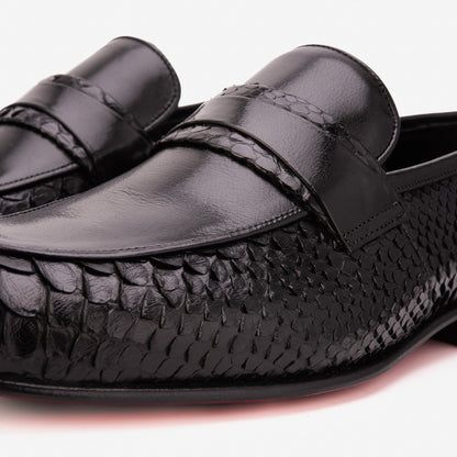 The Aurelio Black Python & Baby Buffalo Leather Penny Loafer