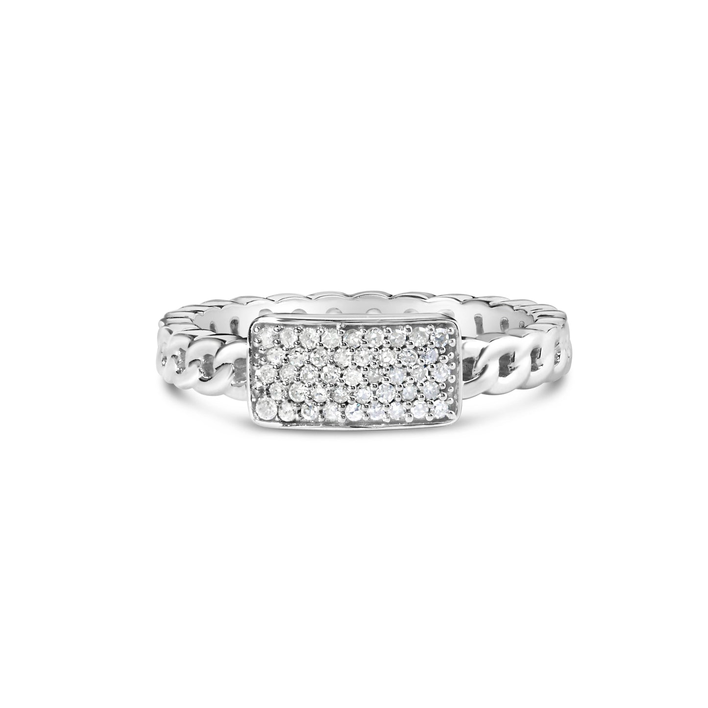 Anillo de plata de ley 925 con 1/5 Cttw de diamante, de identificación y banda de eslabones cubanos (color I-J, claridad I2-I3) - Talla de anillo 6