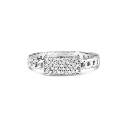 Anillo de plata de ley 925 con 1/5 Cttw de diamante, de identificación y banda de eslabones cubanos (color I-J, claridad I2-I3) - Talla de anillo 6