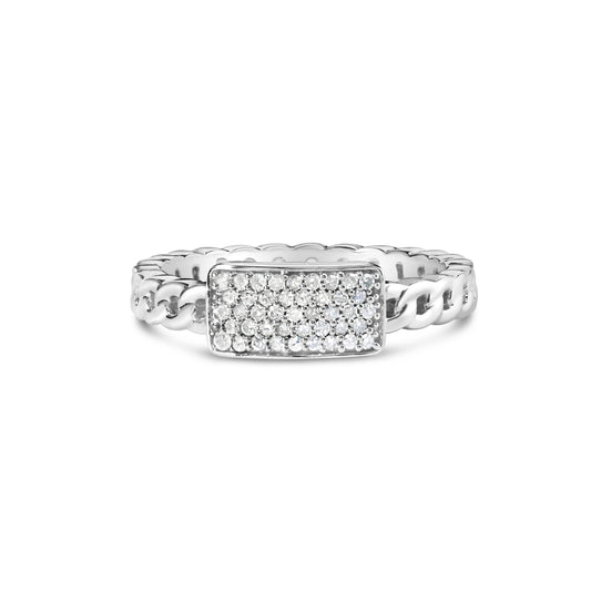 Anillo de plata de ley 925 con 1/5 Cttw de diamante, de identificación y banda de eslabones cubanos (color I-J, claridad I2-I3) - Talla de anillo 6