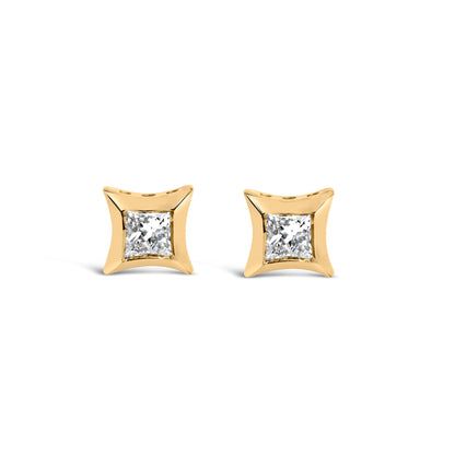 Pendientes de oro blanco de 10 qt con diamantes de talla princesa de 1/5 qt engastados invisibles (color H-I, claridad SI2-I1)