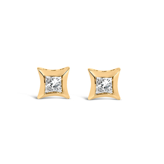 Pendientes de oro blanco de 10 qt con diamantes de talla princesa de 1/5 qt engastados invisibles (color H-I, claridad SI2-I1)