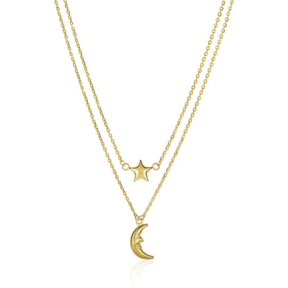 Cadena de oro amarillo de 14k de doble hebra con luna y estrella infladas
