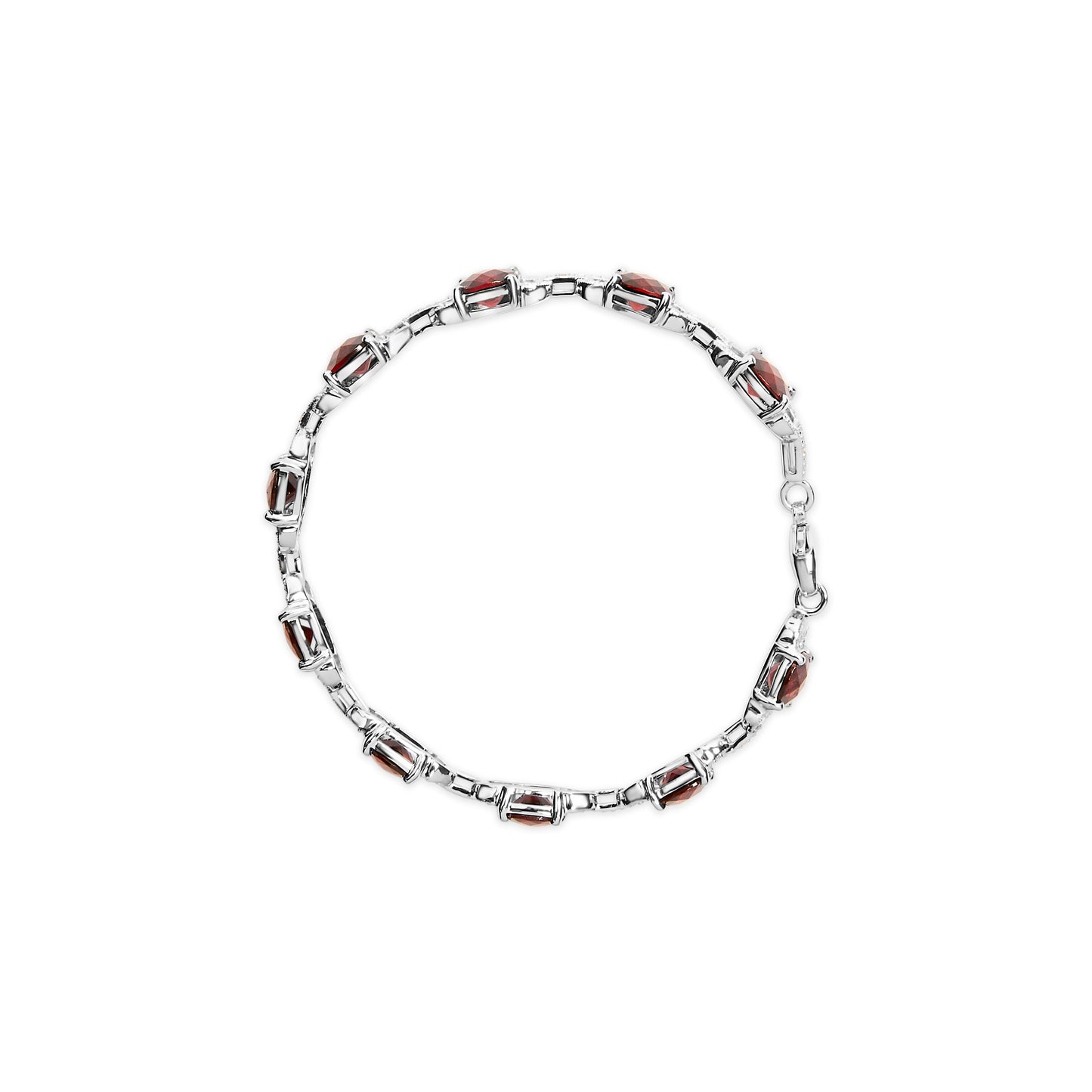 Pulsera de eslabones tipo tenis de moda de plata de ley .925 con granate rojo de cojín a cuadros de 7x7 mm y acentos de diamantes (color I-J, claridad I1-I2) - Tamaño 7 pulgadas
