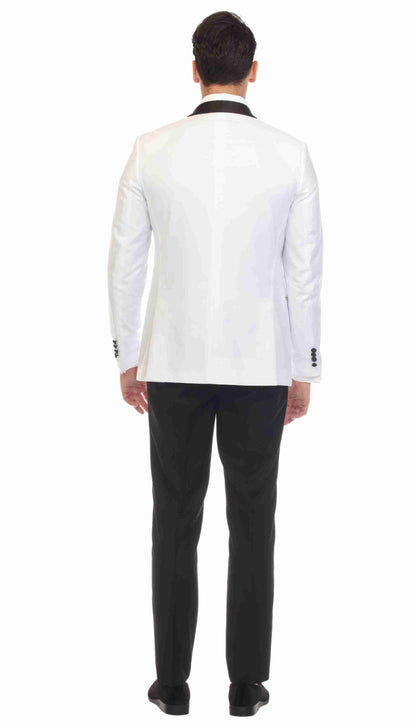 Ferrecci Men's Reno White/Black Slim Fit Shawl Lapel 2 Piece Tuxedo Suit Set