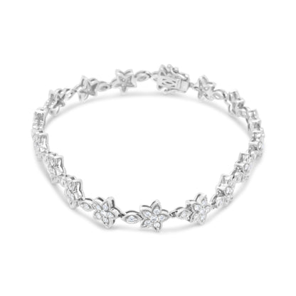 Pulsera de eslabones de oro blanco de 14 quilates con diamantes redondos de 1 1/5 quilates en forma de flor (color H-I, claridad SI1-SI2) - Talla 7"