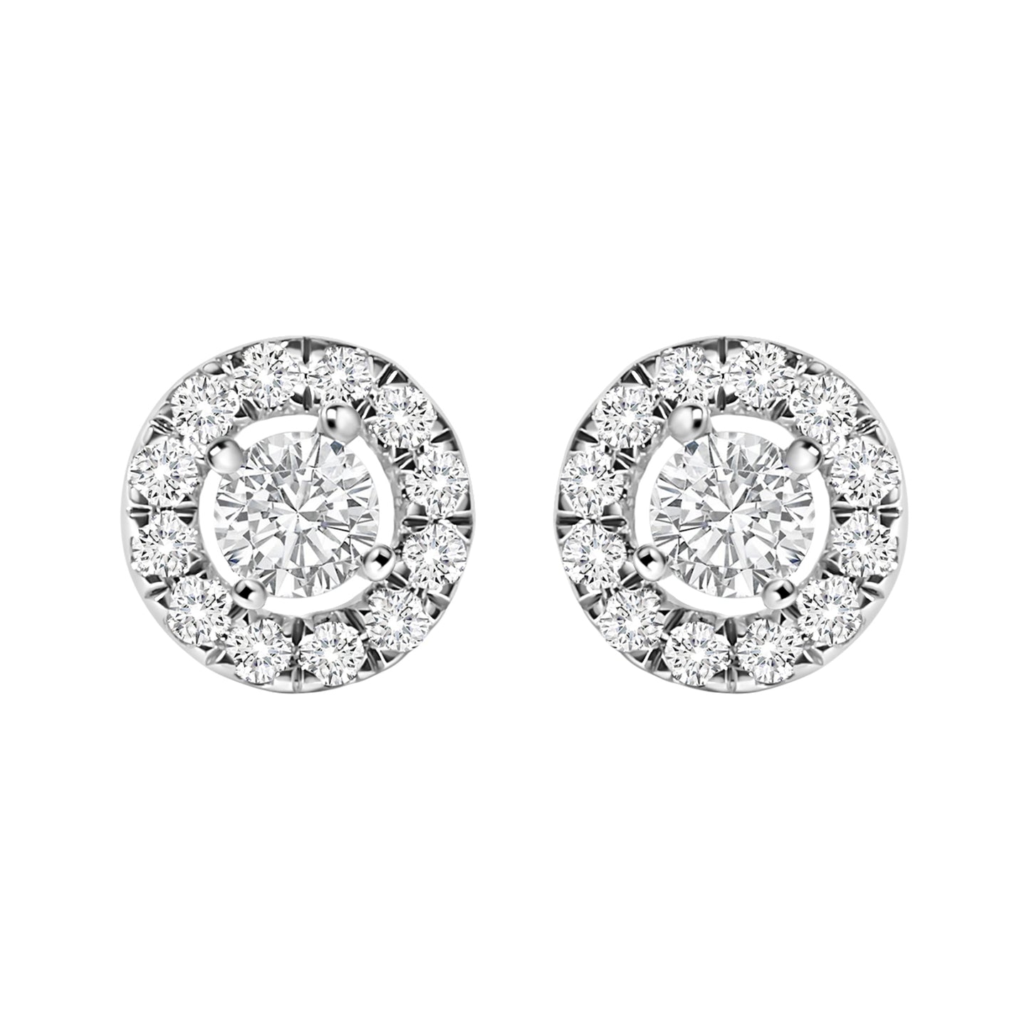 Pendientes de oro blanco de 14 quilates, con halo flotante y diamantes cultivados en laboratorio de 3/4 Cttw (color F-G, claridad VS1-VS2)