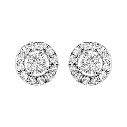 Pendientes de oro blanco de 14 quilates, con halo flotante y diamantes cultivados en laboratorio de 3/4 Cttw (color F-G, claridad VS1-VS2)