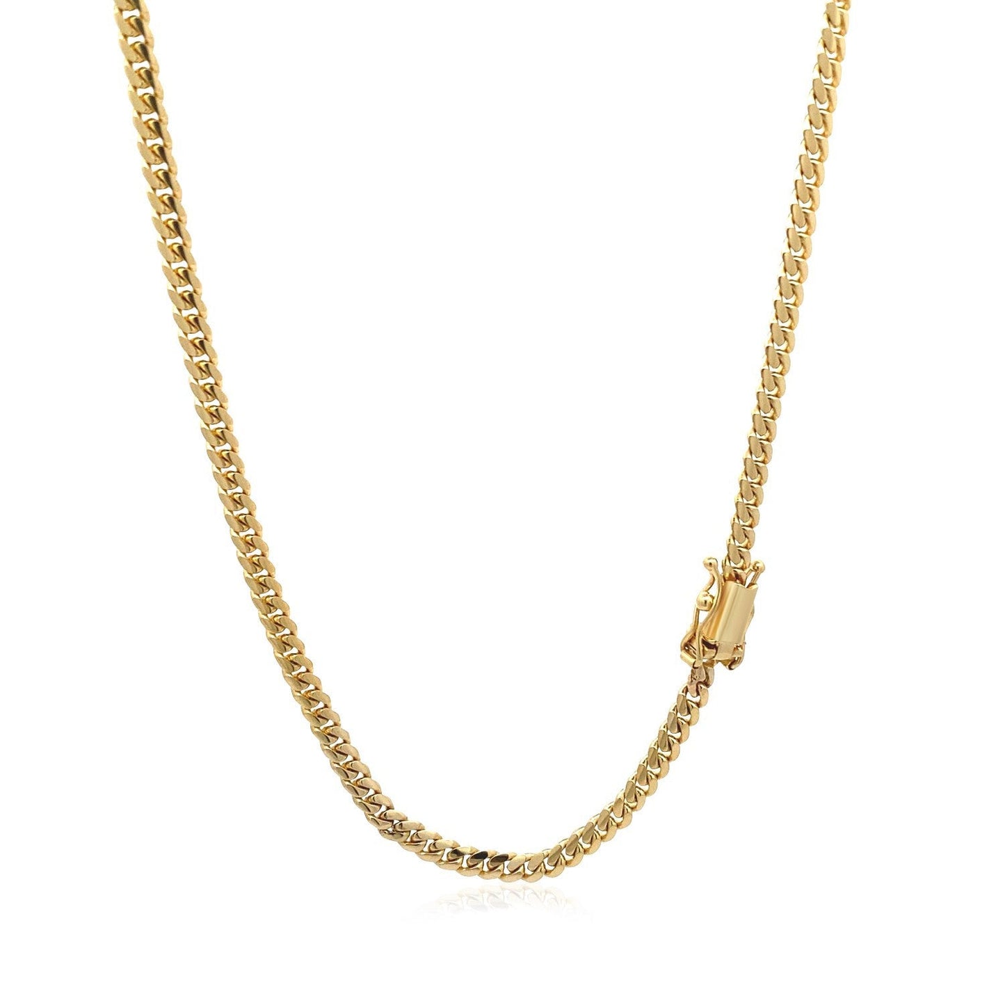 Cadena cubana clásica maciza de Miami de oro amarillo de 14k y 3,2 mm