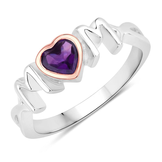 Anillo de Plata de Ley .925 con Amatista Genuina de 0.43 Quilates