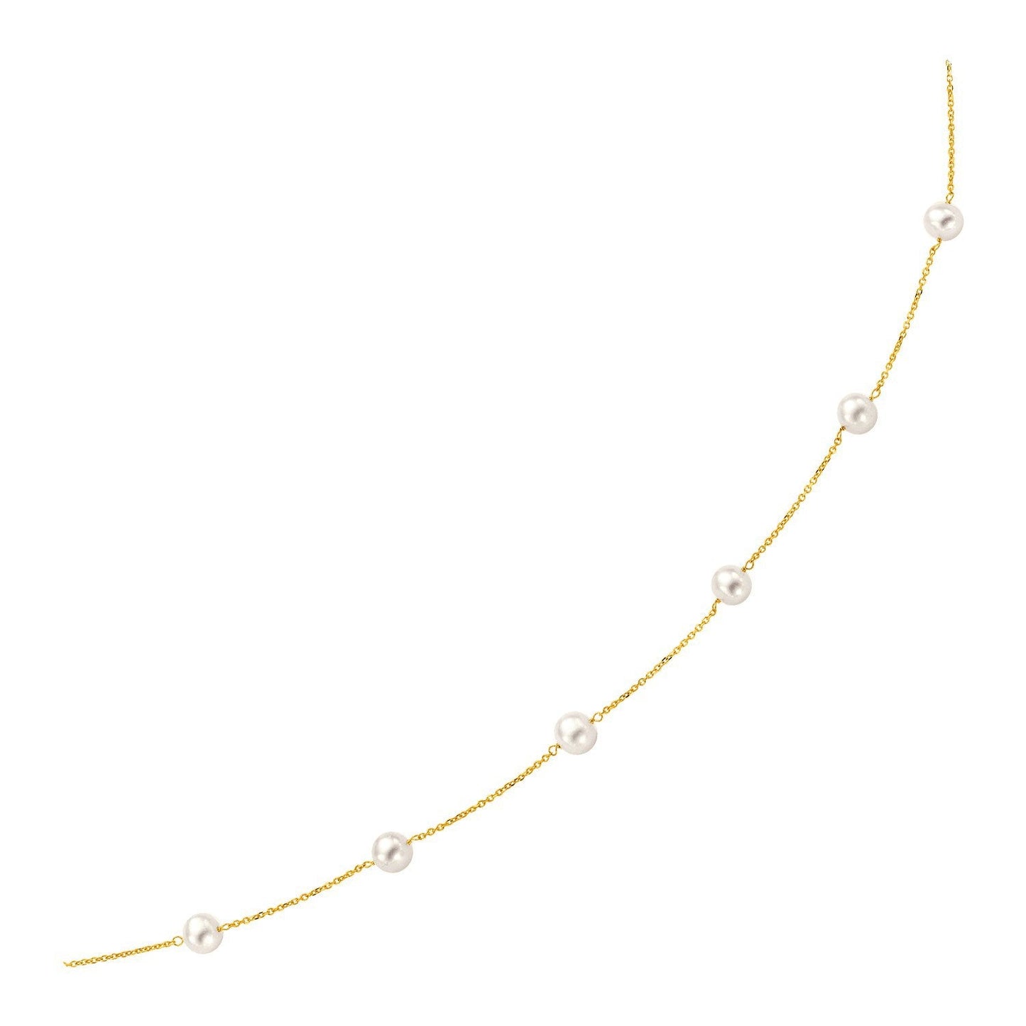 Collar de oro amarillo de 14k con perlas blancas