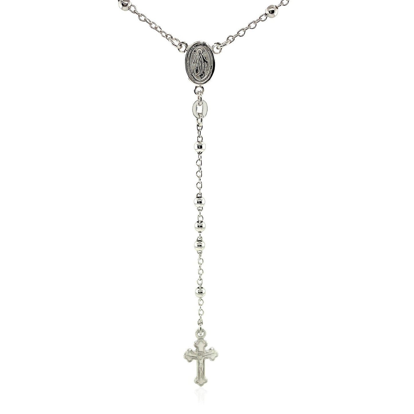Cadena fina de rosario y collar de cuentas en plata esterlina