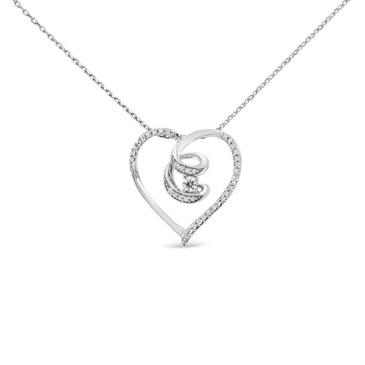 Collar con colgante de plata esterlina .925 con cinta de concienciación retorcida de corazón abierto con diamantes de talla brillante de 1/4 Cttw de 45 cm (Color H-I, Claridad I1-I2)