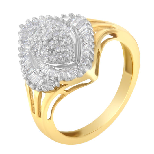 Anillo de cóctel de oro amarillo de 10K con diamantes (1/2 Cttw, color J-K, claridad I2-I3) - Talla 6-1/2