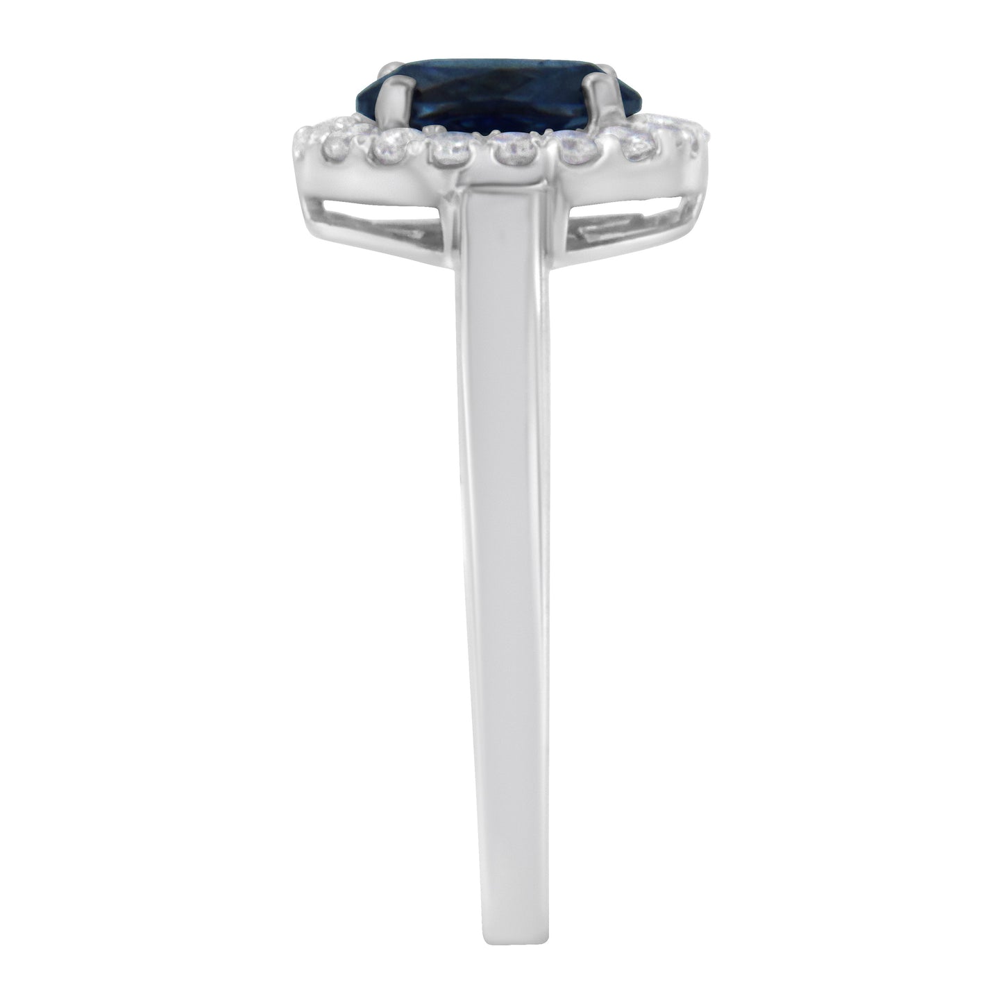 Anillo de cóctel de oro blanco de 10K, 1/5 quilates de diamante redondo y zafiro azul creado de 7MM engarzado con halo (color H-I, claridad I1-I2) - Talla 7