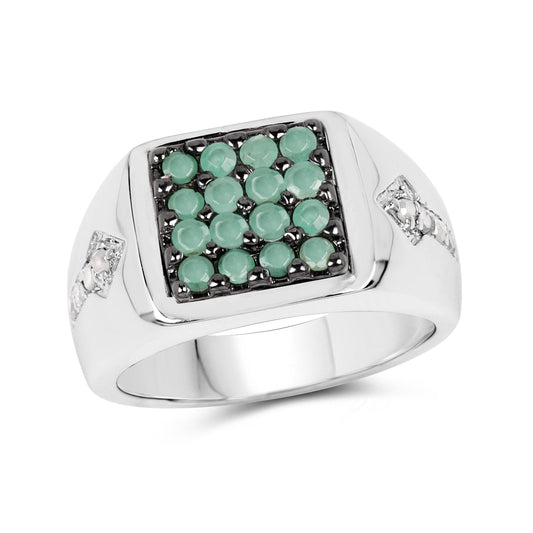 Anillo de plata de ley .925 con esmeralda genuina de 0,60 quilates y diamantes blancos