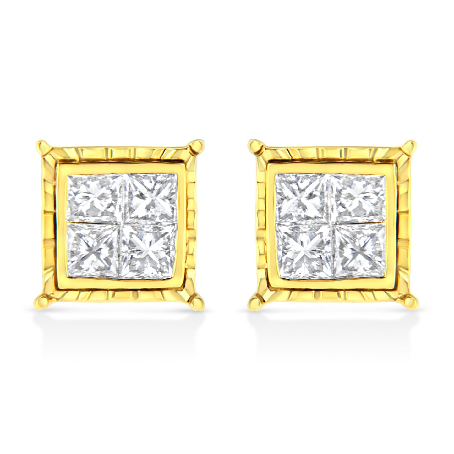 Pendientes de oro amarillo de 14 quilates, con 1.0 quilates de diamantes engastados invisibles corte princesa (8 piedras) (Color I-J, Claridad SI1-SI2)