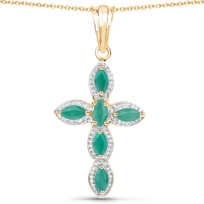 Colgante de plata de ley .925 con baño de oro amarillo de 18K y esmeralda natural de 0.84 quilates