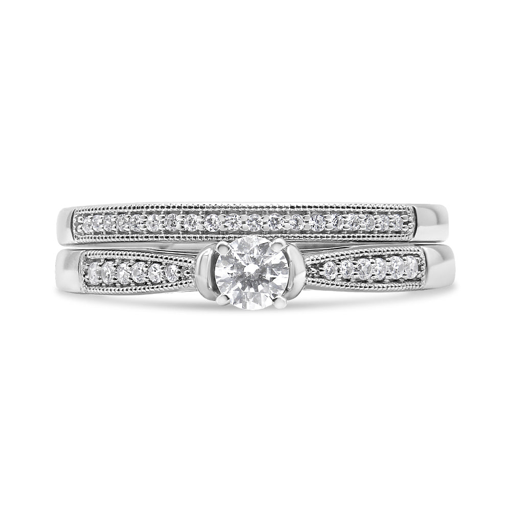 Anillo de compromiso clásico de plata de ley .925 con diamante de 1/3 quilate total con filigrana (color I-J, claridad I3) - Talla 7